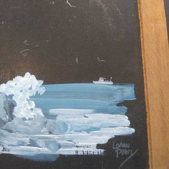 Vintage artist signed Loran Percy Lighthouse theme Painting on a School Slate - Picture 6 of 15